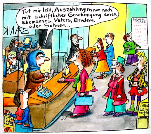 Karikatur Bank Kopftuch