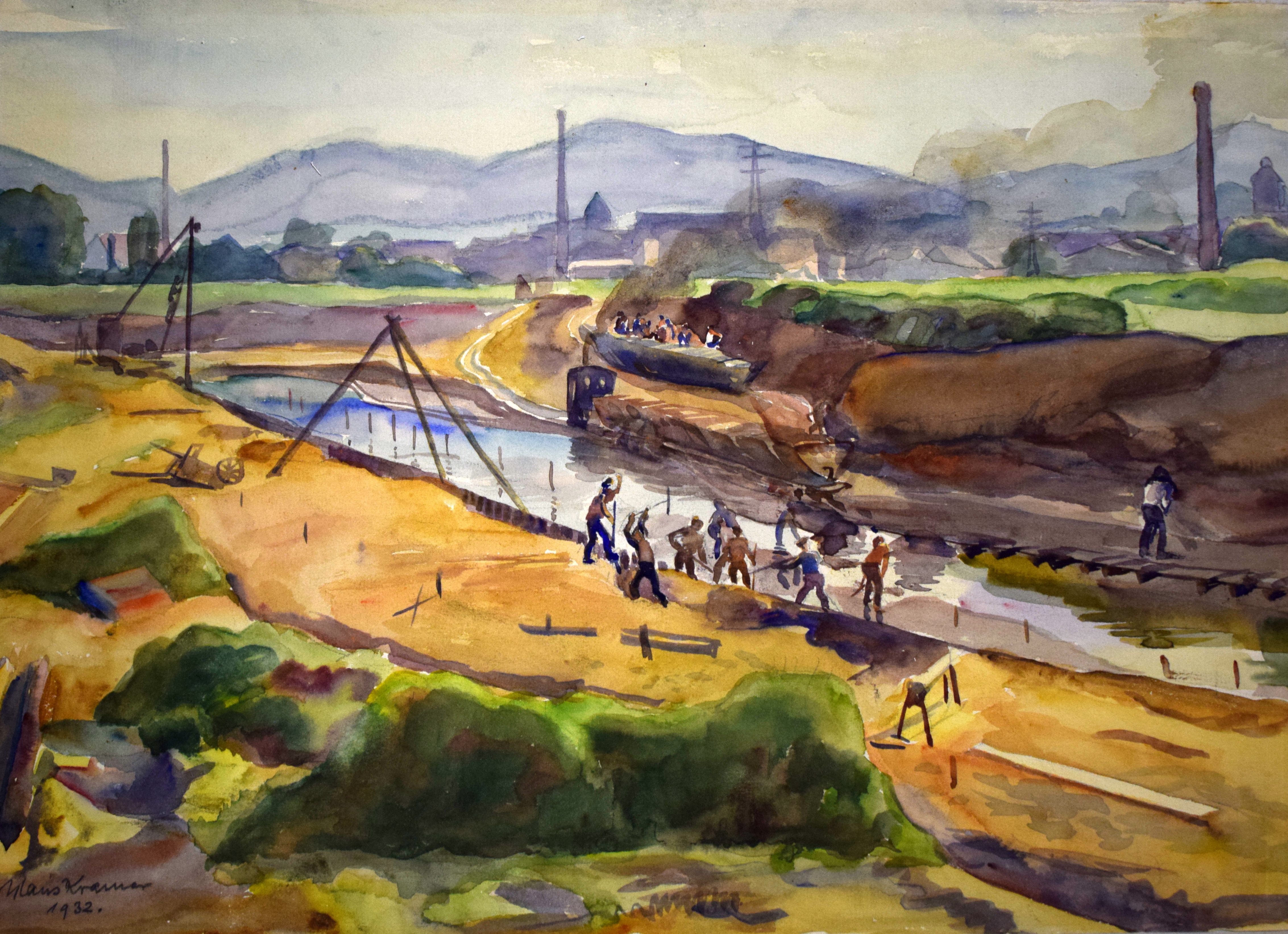 Hans Kramers Bild Regulierungsarbeiten an der Neiße