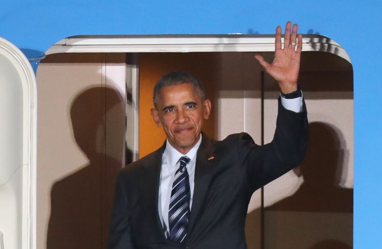 US-Präsident Barack Obama bei seiner Ankunft auf dem Flughafen Berlin-Tegel