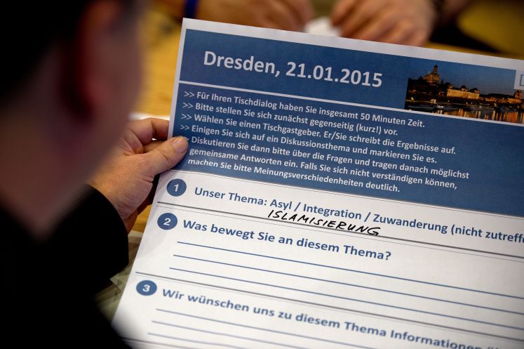 Ein Mann füllt einen Fragebogen zum Thema Islamisierung aus