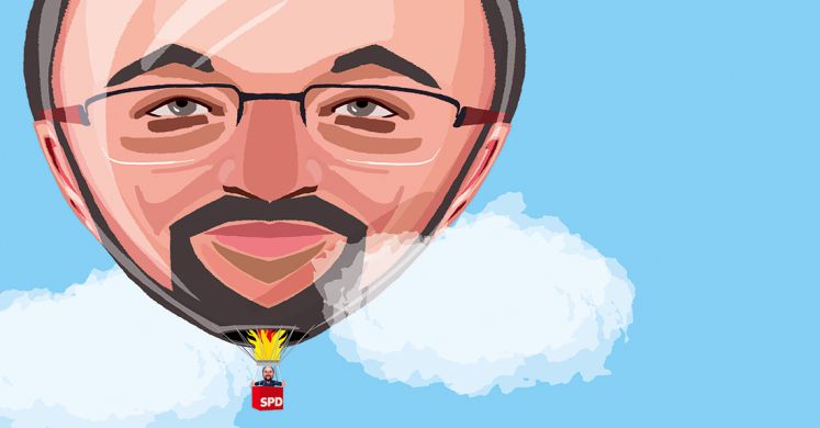Das Cover der Aprilausgabe des Cicero zeigt Martin Schulz als Heißluftballon