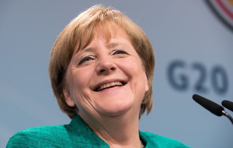 Bundeskanzlerin Angela Merkel (CDU) äußert sich am 08.07.2017 bei der Pressekonferenz der G20-Präsidentschaft am Ende des G20-Gipfels in Hamburg