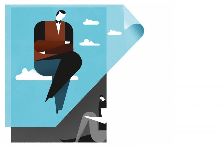 Illustration eines in der Luft schwebenden Mannes.