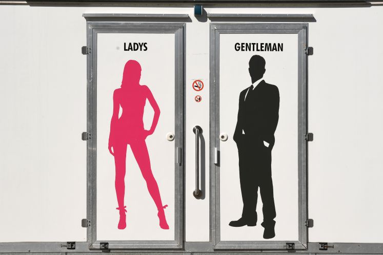 Eingangstüren einer fahrbaren Toilette, aufgenommen am 06.04.2017 in Potsdam (Brandenburg).