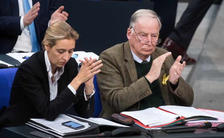 Alexander Gauland und Alice Weidel (beide AfD) nehmen am 22.11.2017 an der Plenarsitzung des Deutschen Bundestages in Berlin teil. 