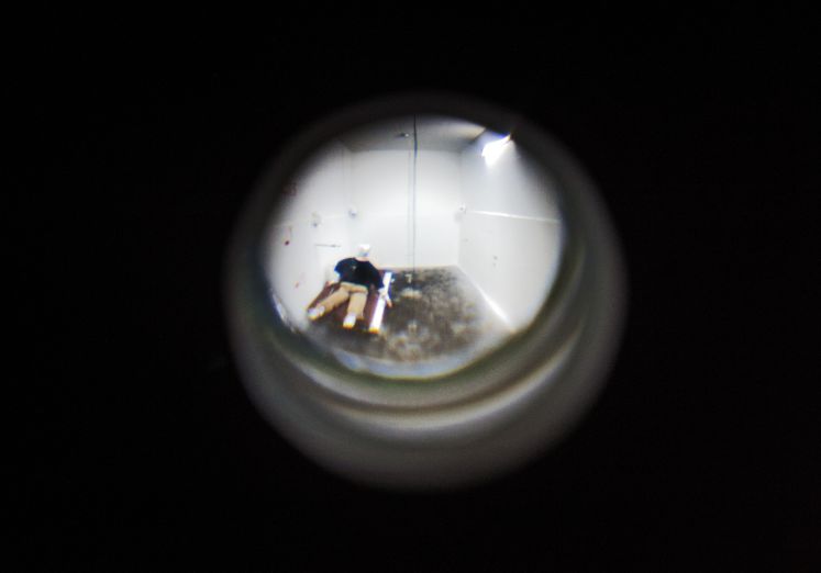 Ein mit Sensoren, Schweinehaut und Fett versehener Dummy ist am 18.08.2016 in einem Raum im Institut für Brand- und Löschforschung in Dippoldiswalde (Sachsen) zu einer Brandanalyse im Todesermittlungsverfahren des damals in Deutschland lebenden Sierra Leoner, Oury Jalloh, befestigt. 