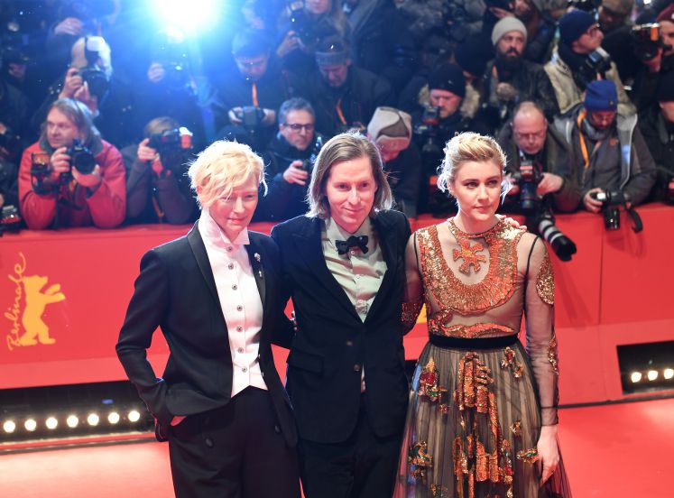 Tilda Swinton, Wes Anderson und Greta Gerwig bei der Premiere des Film "Isle of dogs"