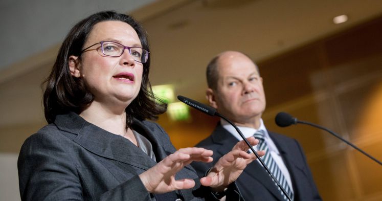 Andrea Nahles und Olaf Scholz bei einer Pressekonferenz