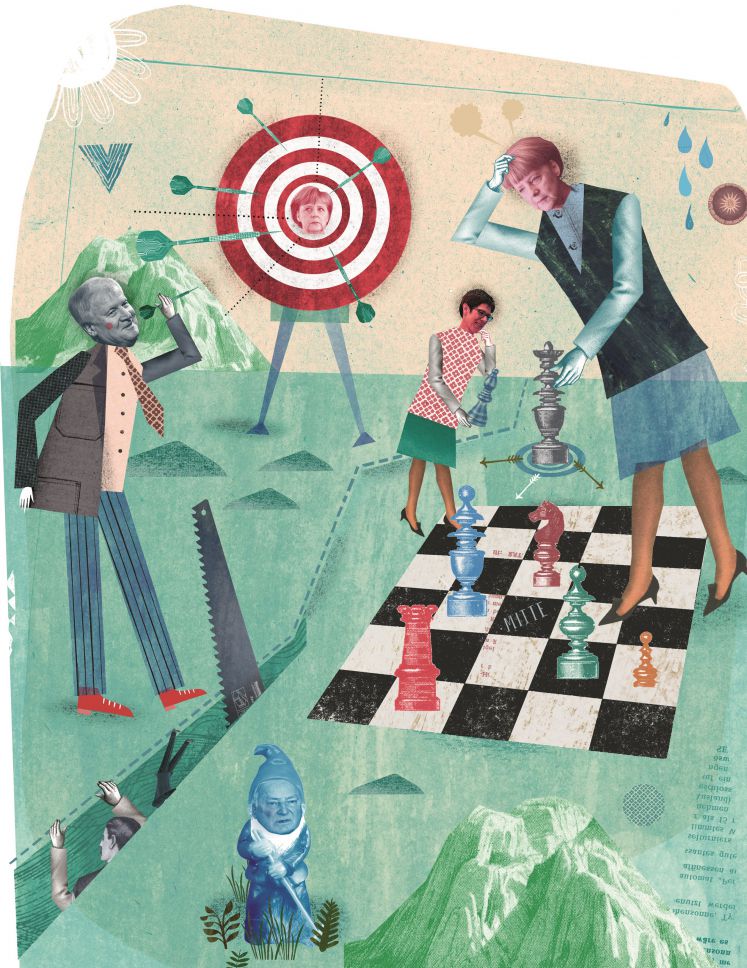 Illustration Merkel und Seehofer spielen Schach und Dart