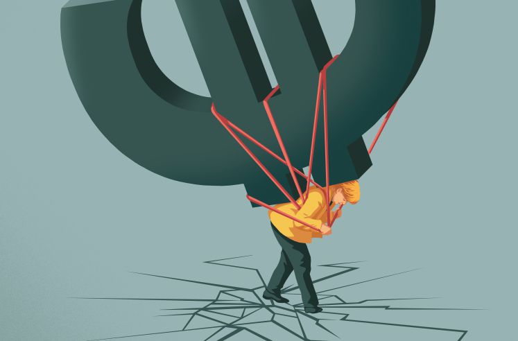 Illustration von Angela Merkel mit einem Euro-Zeichen auf dem Rücken