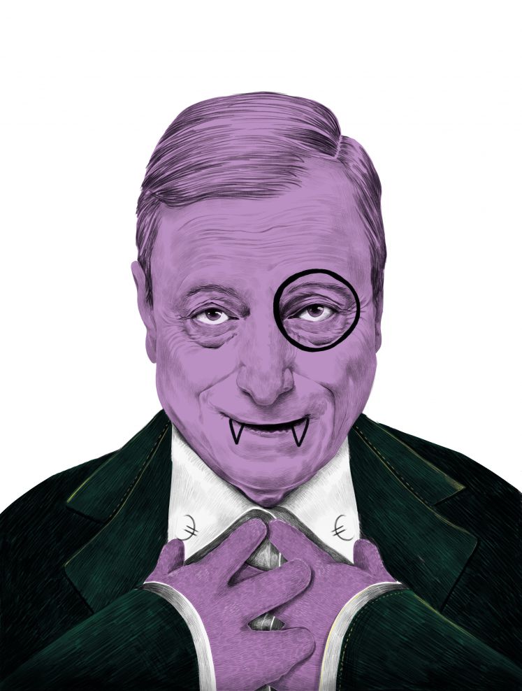Karkatur zu Mario Draghi als Vampir