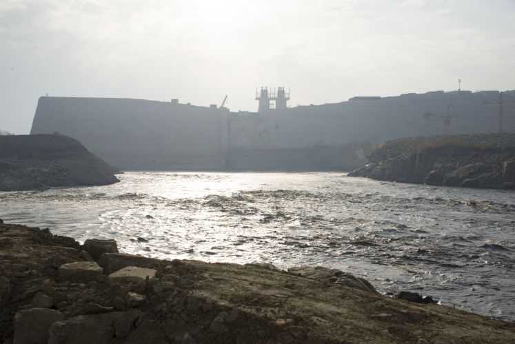 Die Baustelle des Grand Ethiopian Renaissance Dam im Nordwesten von Äthiopien, aufgenommen am 25.11.2017. Der Damm wird derzeit auf dem Blauen Nil gebaut und wird der größte Staudamm Afrikas werden.