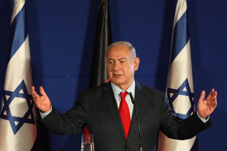 Benjamin Netanjahu, Premierminister von Israel, spricht bei einer Pressekonferenz