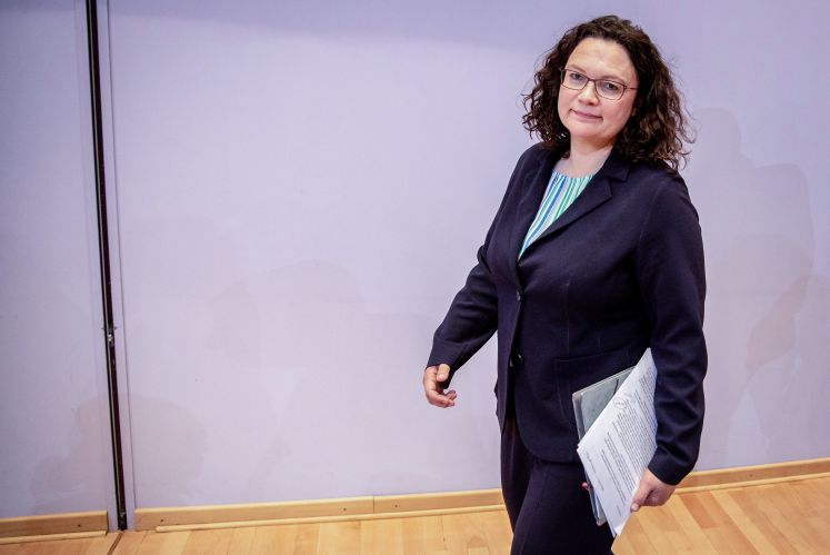 27.05.2019, Berlin: Andrea Nahles, Fraktionsvorsitzende der SPD und SPD-Parteivorsitzende, kommt zur Sitzung des Bundesvorstands ihrer Partei. Die SPD hat bei der Europawahl historisch schlecht abgeschnitten.