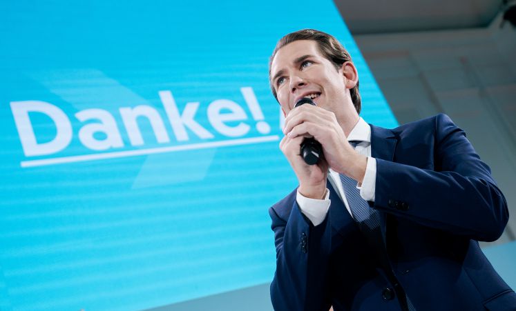STERREICH: ÖVP-Spitzenkandidat Sebastian Kurz während seiner Rede nach den ersten Hochrechnungen zur Nationalratswahl am Sonntag, 29. September 2019, in der ÖVP-Wahlzentrale in Wien.