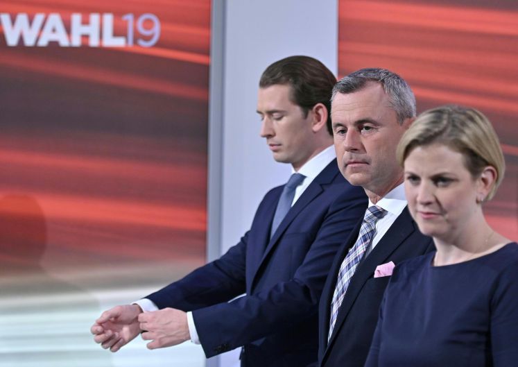 ÖVP-Spitzenkandidat Sebastian Kurz, FPÖ-Spitzenkandidat Norbert Hofer und NEOS-Spitzenkandidatin Beate Meinl-Reisinger im Rahmen der Nationalratswahl am Sonntag, 29. September 2019, im Medienzentrum in der Hofburg in Wien.