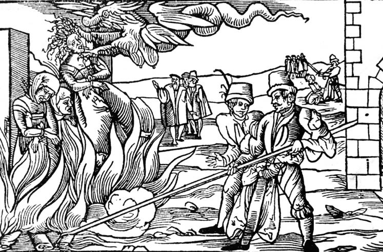 Hexenverbrennung, mittelalterlicher Stich
