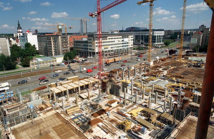 Blick aus der Vogelperspektive auf den sogenannten Moritzhof im Zentrum von Chemnitz