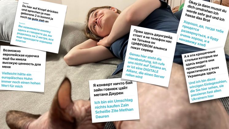 Die Ukrainerin Kateryna liegt lächelnd im Bett