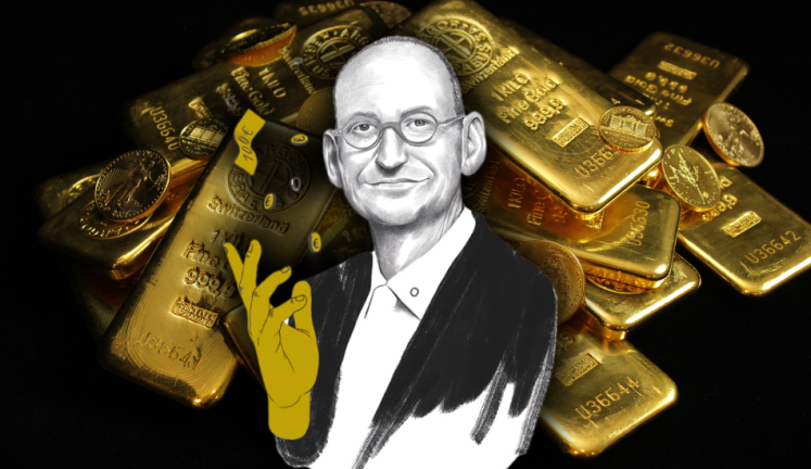 Daniel Stelter inmitten von Goldbarren.