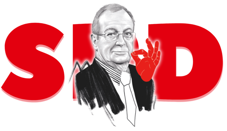 Frank A. Meyer vor einem SPD-Logo