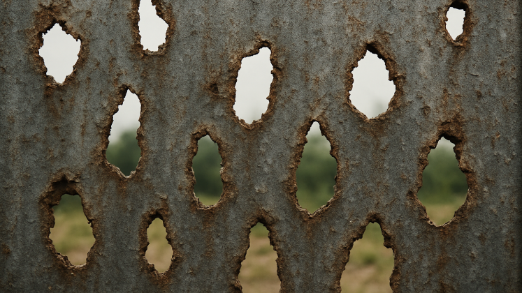 Rostige Wand mit Löchern