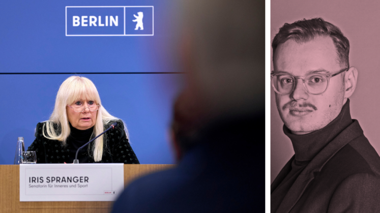 Iris Spranger (SPD), Berliner Senatorin für Inneres und Sport bei der Pressekonferenz des Berliner Krisenstabs