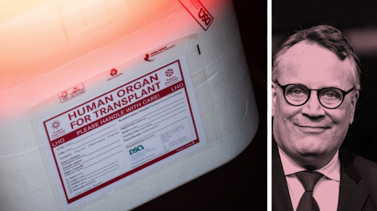 Eine Kühlbox für eine Organspende steht in einem Transporter des Deutschen Roten Kreuzes