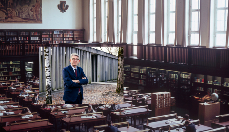 Kulturstaatsminister Wolfram Weimer (Parteilos). Im Hintergrund ein Lesesaal der Deutschen Nationalbibliothek in Leipzig