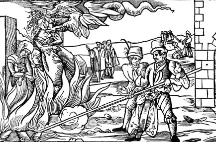 Hexenverbrennung, mittelalterlicher Stich
