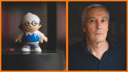 Mainzelmännchen (l) und Andreas Halbach (r)