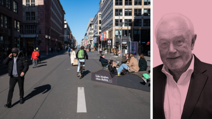 Großstadtstraße mit Passanten