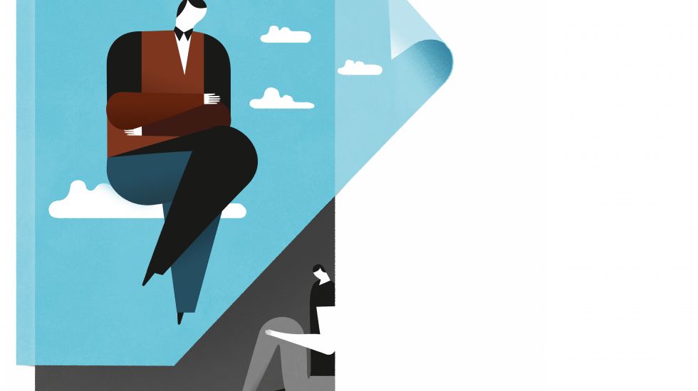 Illustration eines in der Luft schwebenden Mannes.