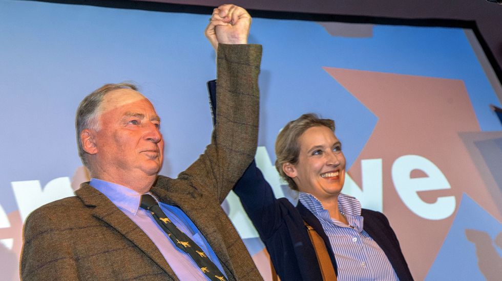 Alexander Gauland und Alice Weidel jubeln auf der AfD-Wahlparty
