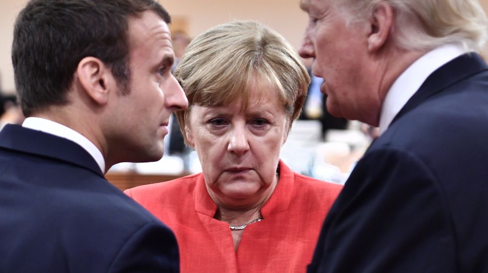 Emmanuel Macron, Angela Merkel und Donald Trump