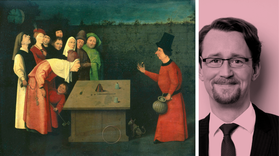Gemälde mit Gaukler und Zuschauern