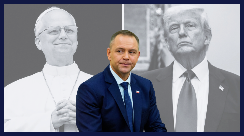 Papst Leo, Donald Trump, Karol Nawrocki. Fotomontage