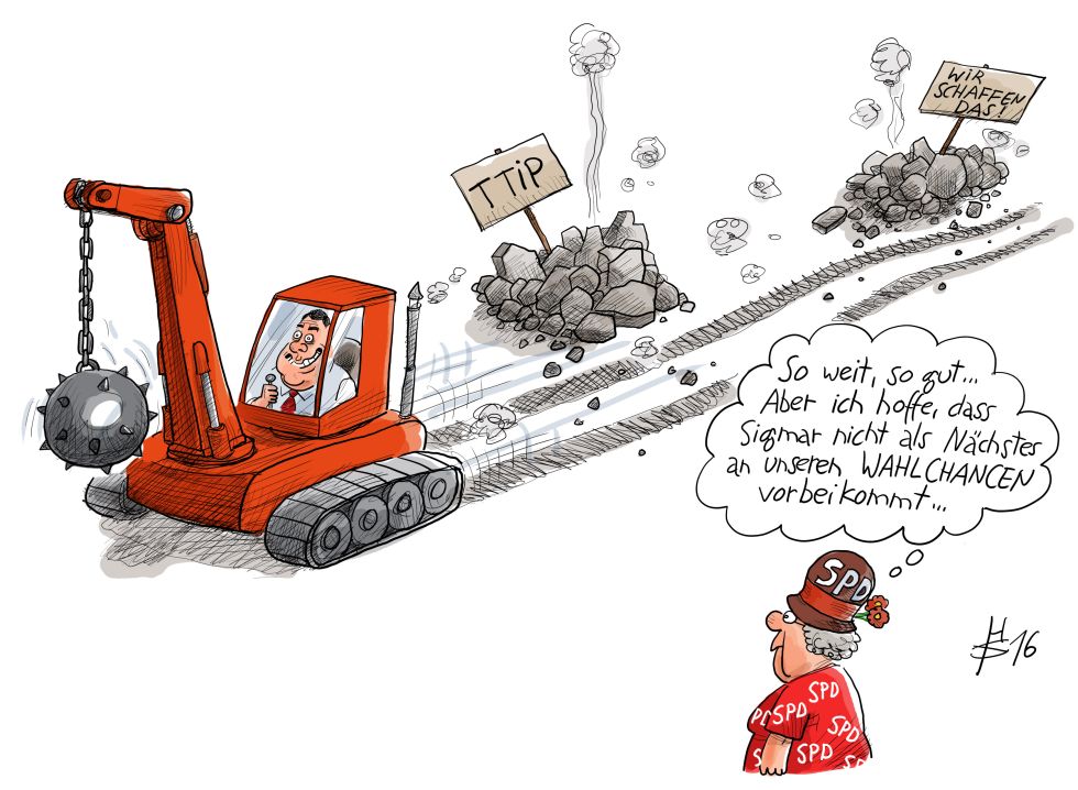 Sigmar Gabriel zerstört mit einer Abrisskugel TTIP und den Kurs der Großen Koalition zur Flüchtlingskrise