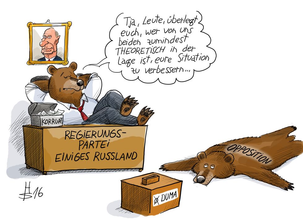Karikatur zu den Wahlen in Russland