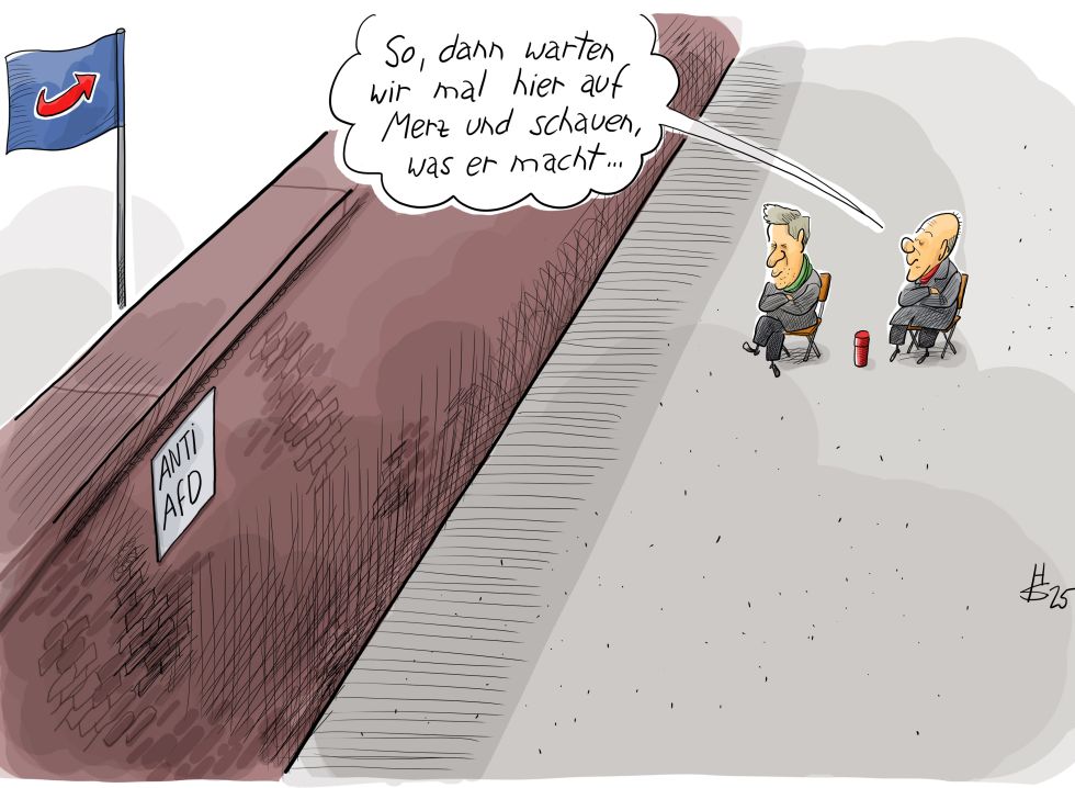 Interessierte Beobachter an der Brandmauer